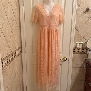 NWOT Elegant Peach Lace Maxi Dress